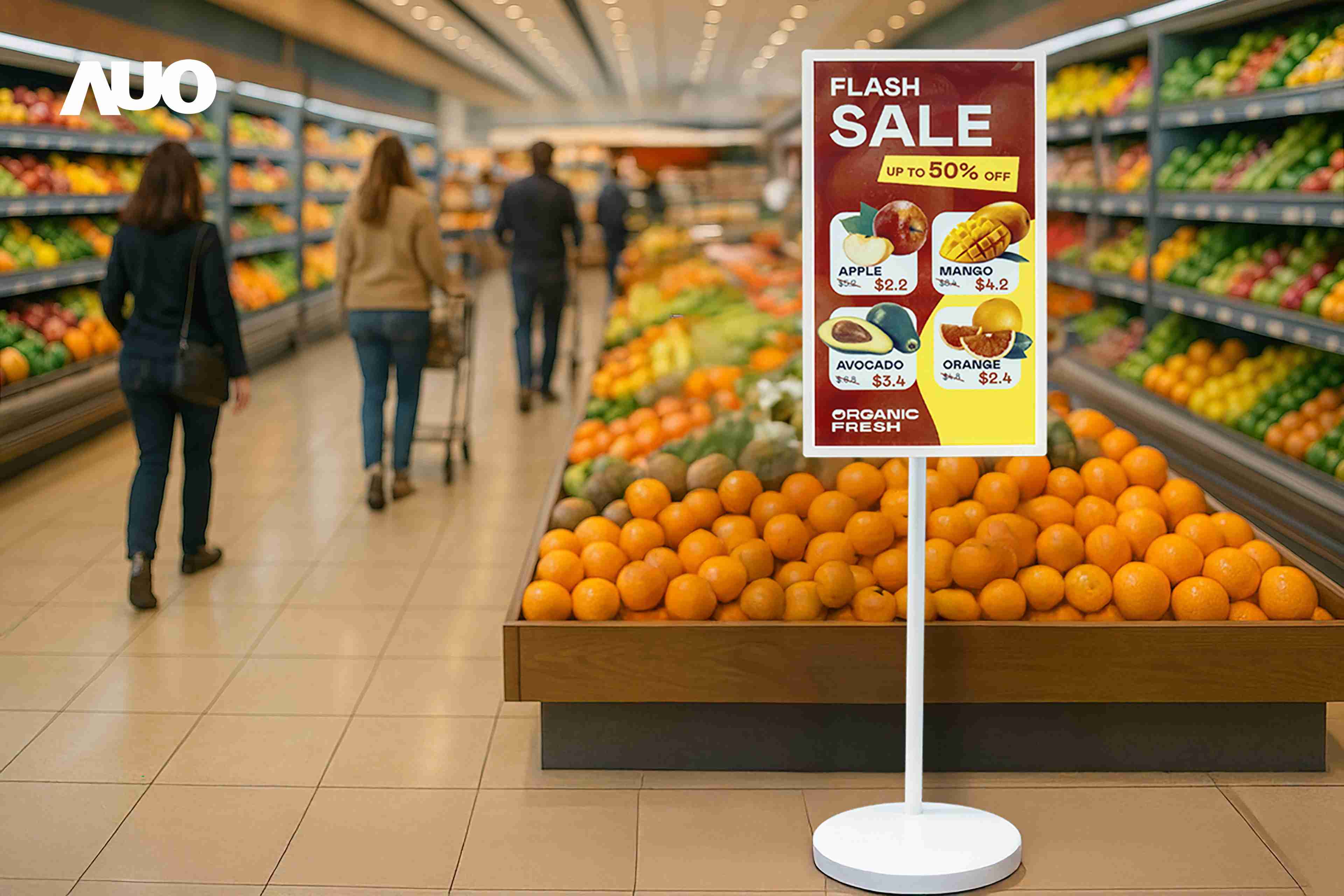 达擎首亮相低功耗、、、全彩的〝aecoPost电子纸解决方案〞，，，仅在更新画面时需要微量的电力驱动，，，，无需布建电线的便捷设计，，，，使其可灵活应用、、随意置放，，，，并可透过云端或行动装置app，，，轻松管理及排程广告内容，，，，晋升店头营销利器。。